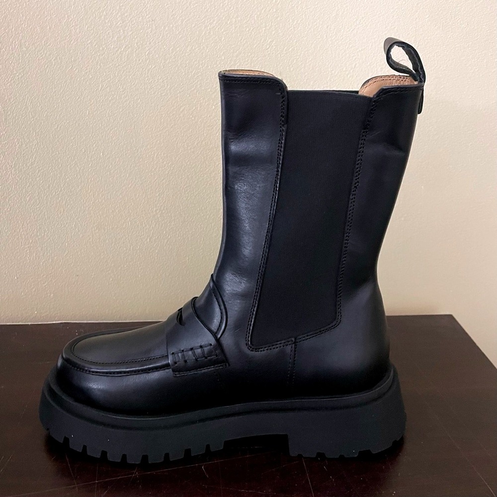 Banana Republic Womens Black Leather Penny Loafer Lug Sole Chelsea Boots 8 - Picture 5 of 7
